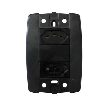 Imagem de Kit 2 Conjunto 2 Tomadas Preta Monobloco 2P+T 10A 250V 4X2