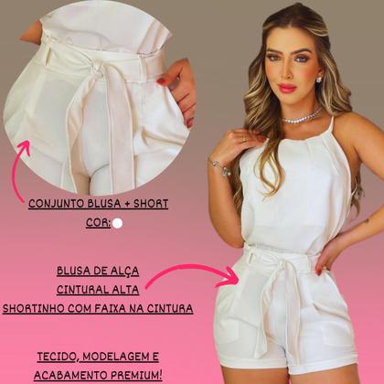 Imagem de Kit 2 Conjunto Alfaiataria Feminino Preto E Branco Casual Liso Short e Blusa Com Faixa