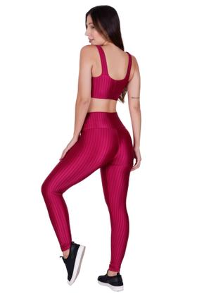 Imagem de Kit 2 Conjunto Fitness 3D Top Bojo Removível e Legging Cintura Alta - KIT 2 BARBARA PINK CINZA