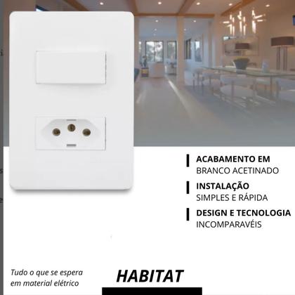Imagem de Kit 2 Conjunto Interruptor Simples + Tomada 10a Habitat 2313