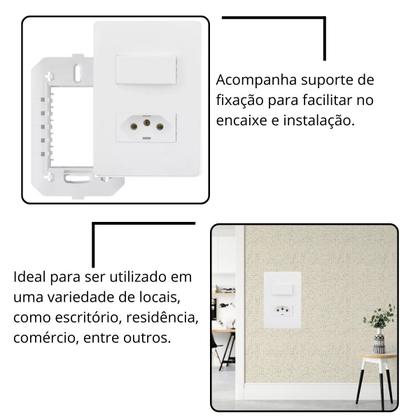Imagem de Kit 2 Conjunto Interruptor Simples + Tomada 10a Habitat 2313