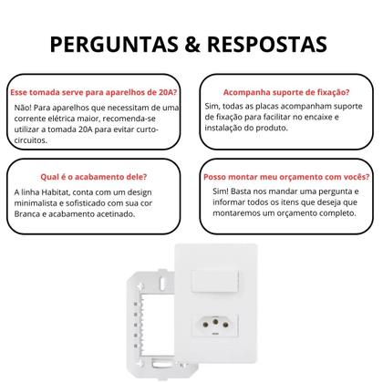 Imagem de Kit 2 Conjunto Interruptor Simples + Tomada 10a Habitat 2313