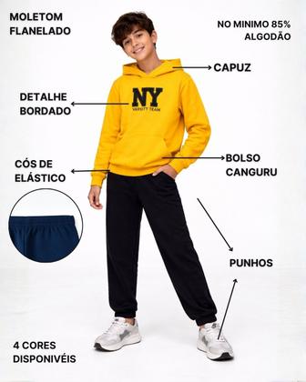 Imagem de Kit 2 Conjunto Moletom Infantil Juvenil Masculino Blusa e Calça Flanelado, com capuz bolso canguru Roupa menino inverno tamanhos 10 12 14 16