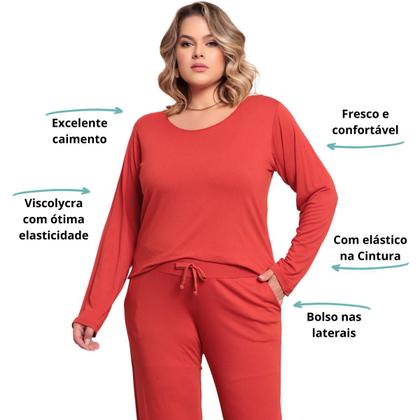 Imagem de Kit 2 Conjunto Plus Size Feminino Manga Comprida Viscolycra