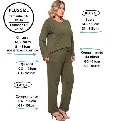 Imagem de Kit 2 Conjunto Plus Size Feminino Manga Comprida Viscolycra