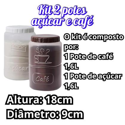 Imagem de Kit 2 Conjunto Pote Mantimento Café Açúcar Organização Resistente