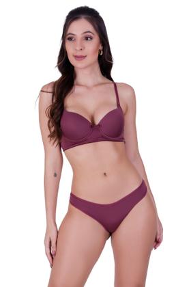 Imagem de Kit 2 Conjunto Sutiã com Bojo Calcinha Liso - c3 KIT 2 CONJUNTO BÁSICO ROSA E BORDO