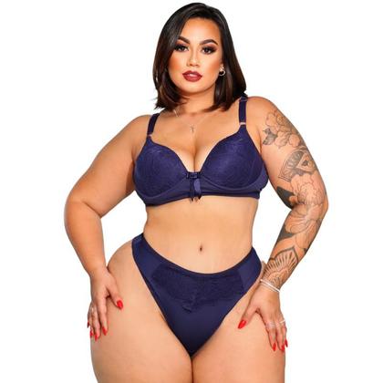 Imagem de Kit 2 Conjuntos Calcinha e Sutiã Plus Size Fio Dental Renda