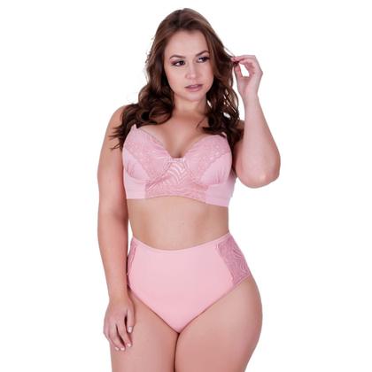 Imagem de Kit 2 Conjuntos De Lingerie Plus Size Sutiã Com Bojo Calcinha Alta-c15 KIT 2 CAROLINA MARINHO ROSA