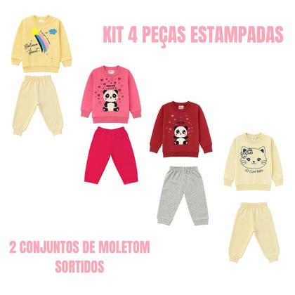 Imagem de Kit 2 Conjuntos de Moletom Bebê Infantil Frio Inverno Estampado Cores e Estampas Sortidas
