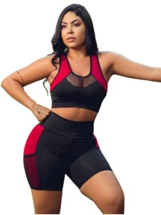 Imagem de Kit 2 Conjuntos Fitness Academia Feminino Top e Short (4 peças)