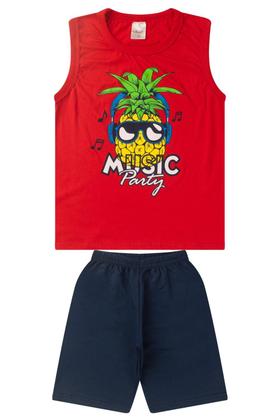 Imagem de Kit 2 Conjuntos Infantil Juvenil Menino Verão Camiseta Regata em Meia Malha e Bermuda em Moletinho com Elástico