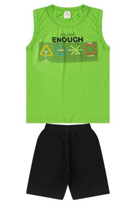 Imagem de Kit 2 Conjuntos Infantil Juvenil Menino Verão Camiseta Regata em Meia Malha e Bermuda em Moletinho com Elástico