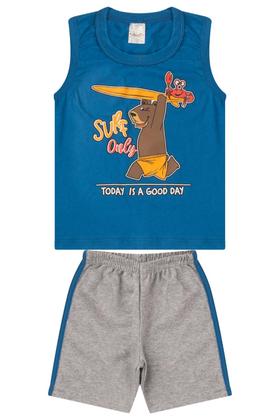 Imagem de Kit 2 Conjuntos Infantil Menino Verão Camiseta Regata em Meia Malha e Bermuda em Moletinho com Elástico