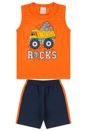 Imagem de Kit 2 Conjuntos Infantil Menino Verão Camiseta Regata em Meia Malha e Bermuda em Moletinho com Elástico