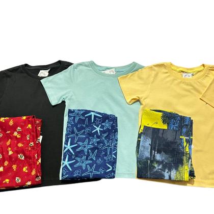 Imagem de Kit 2 Conjuntos Menino  Infantil 4 Peças Criança 10 ao 16 Anos 100% Camisa  Algodão Bermuda Tactel