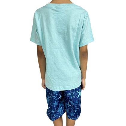 Imagem de Kit 2 Conjuntos Menino  Infantil 4 Peças Criança 10 ao 16 Anos 100% Camisa  Algodão Bermuda Tactel