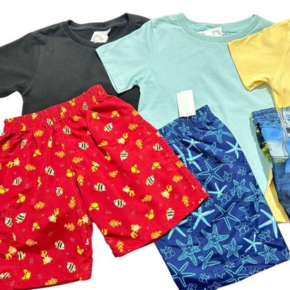 Imagem de Kit 2 Conjuntos Menino  Infantil 4 Peças Criança 10 ao 16 Anos 100% Camisa  Algodão Bermuda Tactel