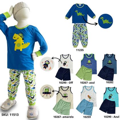 Imagem de Kit 2 Conjuntos Pijama Infantil para Meninos ou Meninas 1 Inverno Meia Estação e 1 Verão, Malha Macia Algodão