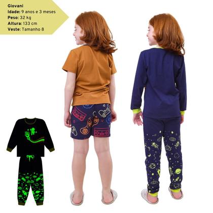 Imagem de Kit 2 Conjuntos Pijama Infantil para Meninos ou Meninas 1 Inverno Meia Estação e 1 Verão, Malha Macia Algodão