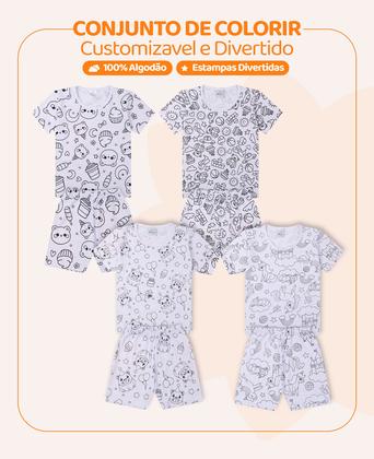 Imagem de Kit 2 conjuntos Pijamas de Colorir para meninas bebê Lavável com Canetinhas Pijama de Pintar Criativo e Divertido para bebê Menina