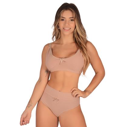 Imagem de Kit 2 Conjuntos (Sutiã Amamentação +Calcinha Cós Alto Pós Parto) Sutian Algodão Reforçado Sustentação Calsinha Cintura Alta Soutien sem Bojo Amamentar