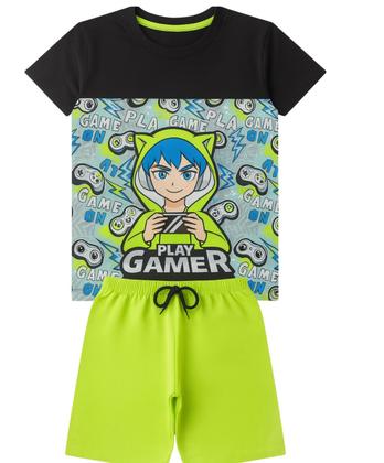 Imagem de Kit 2 Conjuntos Verão Infantil Juvenil Masculino Camiseta reforço na gola e Bermuda Moletinho cadarço Roupa Menino Tamanhos 04 - 16