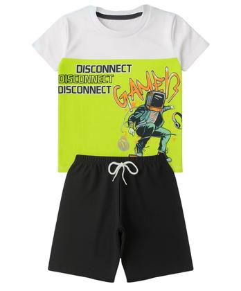Imagem de Kit 2 Conjuntos Verão Infantil Juvenil Masculino Camiseta reforço na gola e Bermuda Moletinho cadarço Roupa Menino Tamanhos 04 - 16