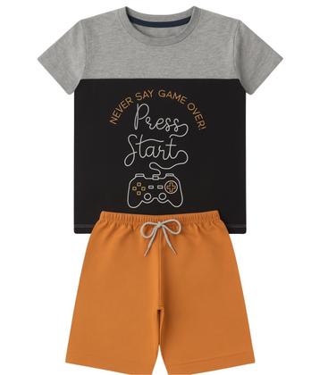 Imagem de Kit 2 Conjuntos Verão Infantil Juvenil Masculino Camiseta reforço na gola e Bermuda Moletinho cadarço Roupa Menino Tamanhos 04 - 16