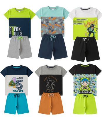 Imagem de Kit 2 Conjuntos Verão Infantil Juvenil Masculino Camiseta reforço na gola e Bermuda Moletinho cadarço Roupa Menino Tamanhos 04 - 16