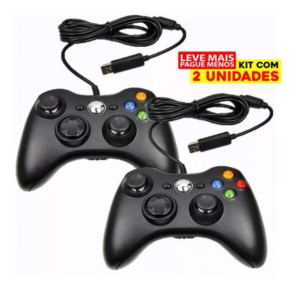 Imagem de Kit 2 Controle Vídeo Game Compatível com Xbox 360 Pc Fio Joystick Manete