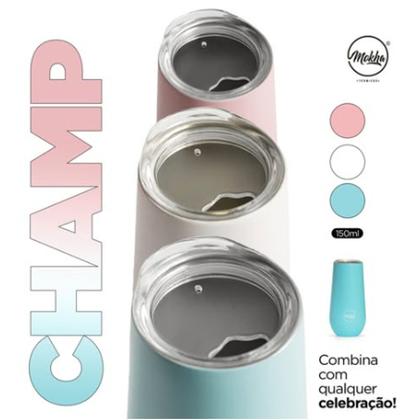 Imagem de Kit 2 Copo Térmico Taça Espumante Champagne Inox 150ml Branco - Mokha