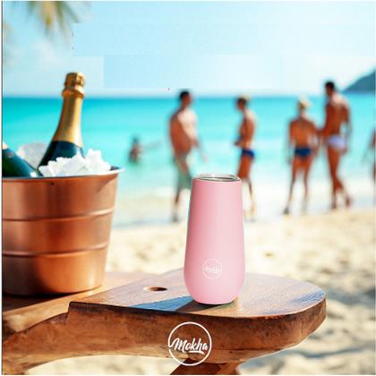 Imagem de Kit 2 Copo Térmico Taça Espumante Champagne Inox 150ml Rosa Pink - Mokha