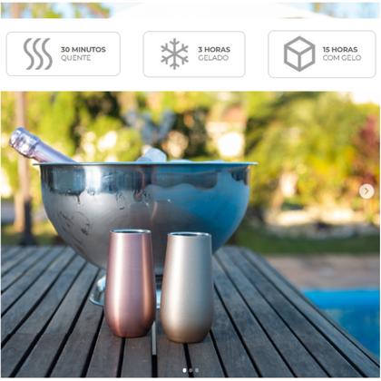Imagem de Kit 2 Copo Térmico Taça Espumante Champagne Inox 150ml Rose Gold - Mokha