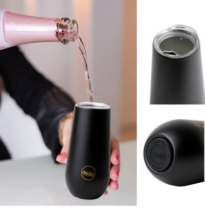 Imagem de Kit 2 Copo Térmico Taça Espumante Champagne Inox a Vácuo 150ml Preto - Mokha