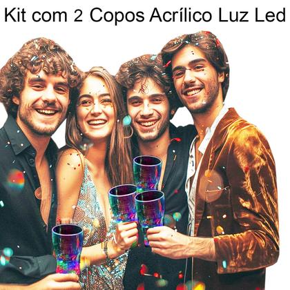 Imagem de Kit 2 Copos Acrílico Luz Led 3 Posições de Pisca 300 ml - Show Festa Balada Casamento Carnaval Bar Decoração