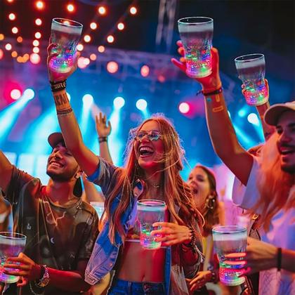 Imagem de Kit 2 Copos Acrílico Luz Led 3 Posições de Pisca 300 ml - Show Festa Balada Casamento Carnaval Bar Decoração