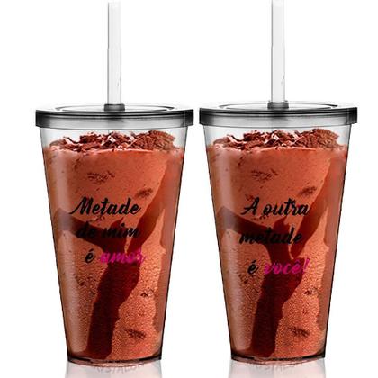 Imagem de Kit 2 Copos Com Tampa E Canudo Metade De Mim