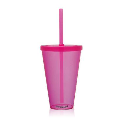 Imagem de Kit 2 Copos Com Tampa E Canudo Rosa E Transparente