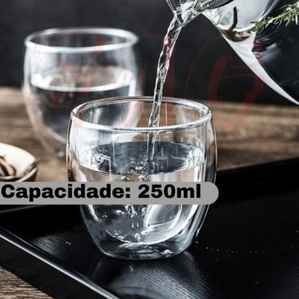 Imagem de Kit 2 Copos Copo Parede Dupla De Grande Vidro Transparente Bebida Quente Frio 250ml-Para Cappuccino Café Expresso Chá Suco Cerveja Chopp whisky