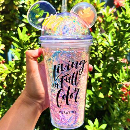 Imagem de kit 2 copos de festa ascende pisca colorido com tampa luz de led com canudo lembrancinha carnaval