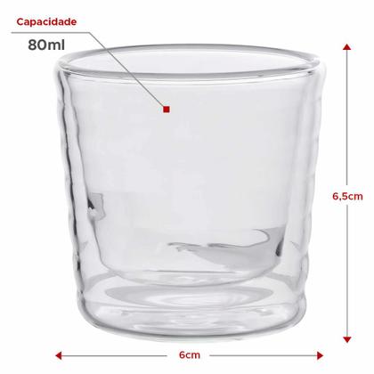 Imagem de kit 2 Copos de Vidro Parede Dupla Café Chá Linha Bistrô 80ml