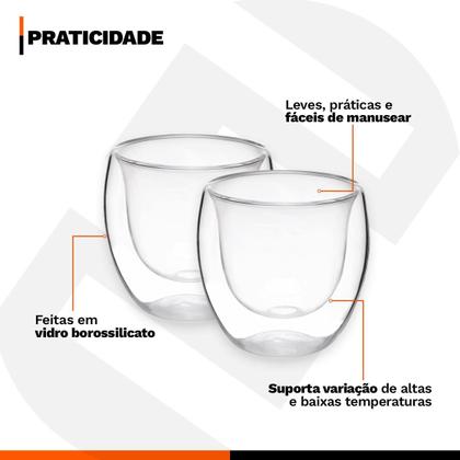 Imagem de Kit 2 Copos para Café Vidro Borossilicato 80ml Parede Dupla 