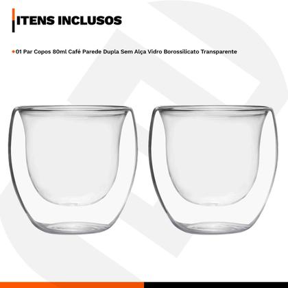 Imagem de Kit 2 Copos para Café Vidro Borossilicato 80ml Parede Dupla 