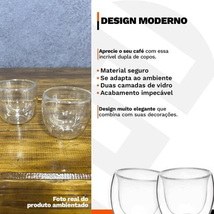 Imagem de Kit 2 Copos para Café Vidro Borossilicato 80ml Parede Dupla 