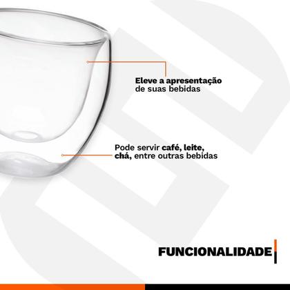 Imagem de Kit 2 Copos para Café Vidro Borossilicato 80ml Parede Dupla 