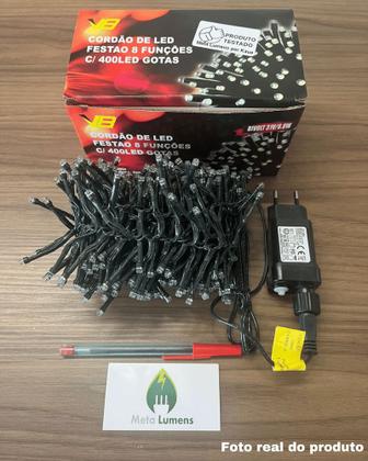 Imagem de Kit 2 Cordão Festão Led 400 Leds Branco Quente 3 metros Bivolt