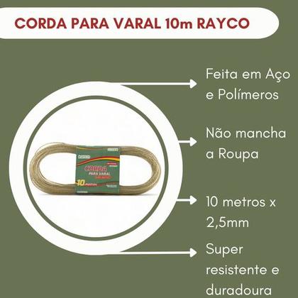 Imagem de Kit 2 Cordas De Varal 10m Rayco Não Mancha Roupa Resistente