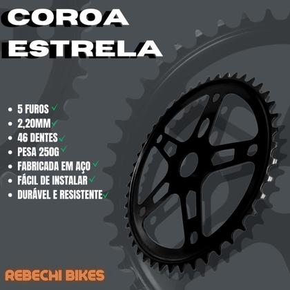 Imagem de Kit 2 Coroas Roda Dentada Engrenagem 46 Dentes Grande 5 Furos Preta Para Bicicleta Aro 26 24 20