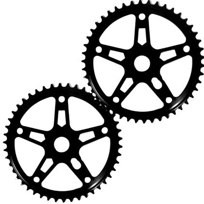 Imagem de Kit 2 Coroas Roda Dentada Engrenagem 46 Dentes Grande 5 Furos Preta Para Bicicleta Aro 26 24 20